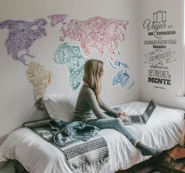 Rejse verdenskort klistermærke - TenStickers