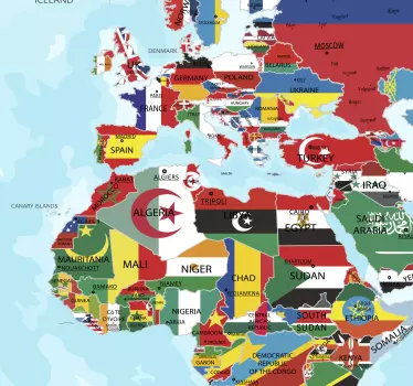 Flag fra verdens verdenskortoverføringsbillede - TenStickers
