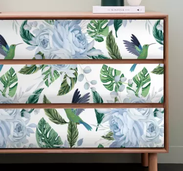 Tropisk kolibri blomstermotiv folie til møbler - TenStickers