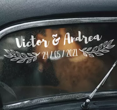 Navn og dato bryllup vinyl mærkat - TenStickers