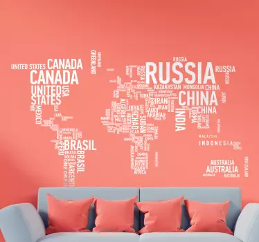 Wallsticker verdenskort landenavne - TenStickers