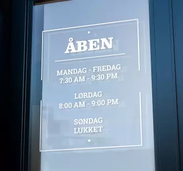 åbningstider butik klistermærke - TenStickers