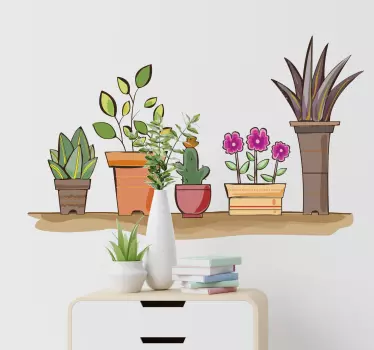 Akvarel hylder med planter blomster vægoverføringsbillede - TenStickers