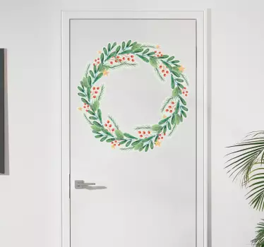 Akvarel krans jul wallsticker - TenStickers