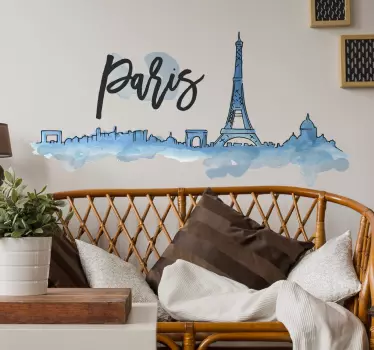 Akvarel paris by skyline silhuet væg klistermærke - TenStickers