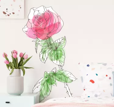 Akvarel rose blomster vægoverføringsbillede - TenStickers