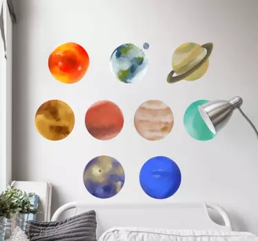 Akvarel solsystem pakke vintage rejse mærkat - TenStickers
