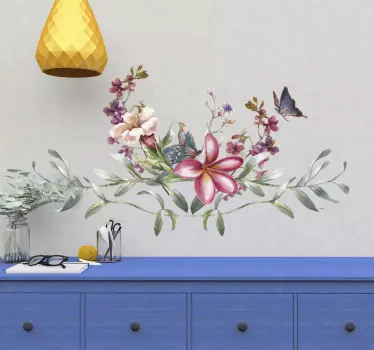 Akvarel sommerfugl & blomster blomstermærke - TenStickers