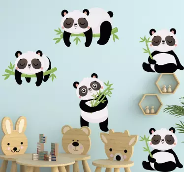 Baby pandaer med bambus vildt dyr klistermærke - TenStickers