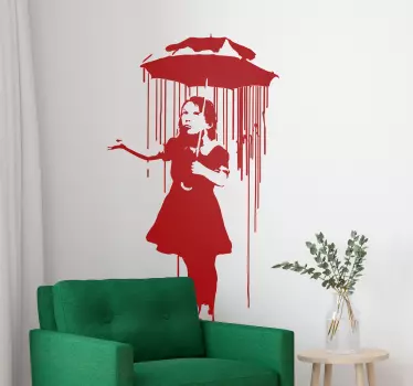 Banksy pige med paraply stue væg indretning - TenStickers