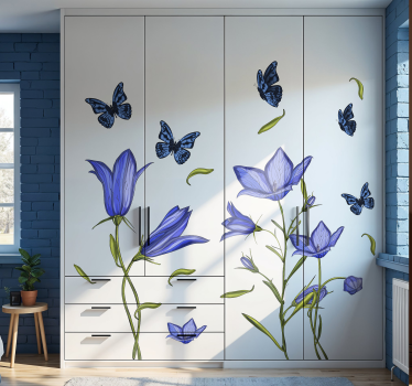 Blå blomster med sommerfugle folie til møbler - TenStickers