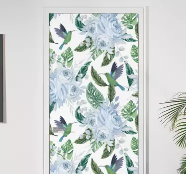 Blå haveblomster med fugle glas klistermærke - TenStickers