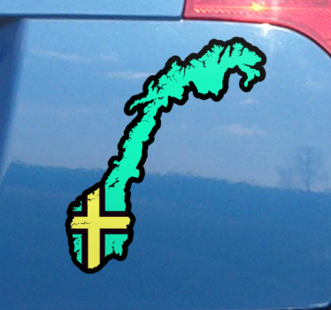 Blå norge kort med flag bil mærkat - TenStickers