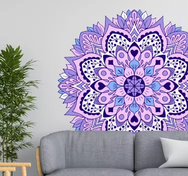 Blå og lilla mandala blomster vægoverføringsbillede - TenStickers