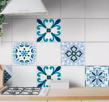 Blå original blomst fliser overførings mærkat - TenStickers