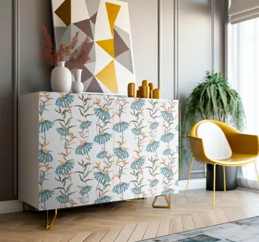 Blåt blomstermønster folie til møbler - TenStickers