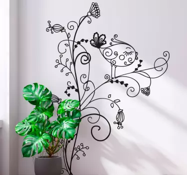 Blomster fugl krøllet væg klistermærke - TenStickers