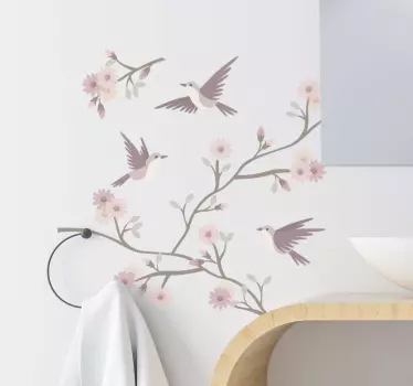 Blomster i foråret med små fugle blomstermærkater - TenStickers