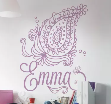Blomster paisley med navn dekoration væg klistermærke - TenStickers