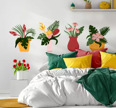 Blomster potter soveværelse wallsticker - TenStickers
