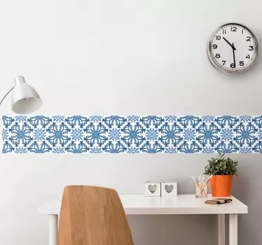 Blomsterblå og grå portugisiske fliser mønster fliseoverførsel - TenStickers