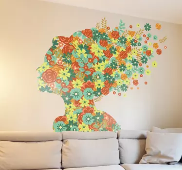 Blomstermotiv med damehårvæg - TenStickers