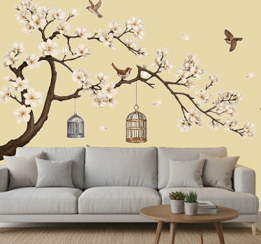 Blomstertræ med fugle stue wallsticker - TenStickers