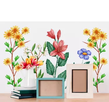 Botanisk have tegning blomster vægoverføringsbillede - TenStickers