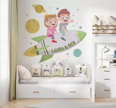 Brødre på en raket space sticker - TenStickers