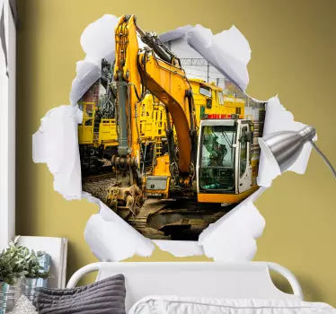 Brudt væg med orange gravemaskine visuelle effekter wallsticker - TenStickers