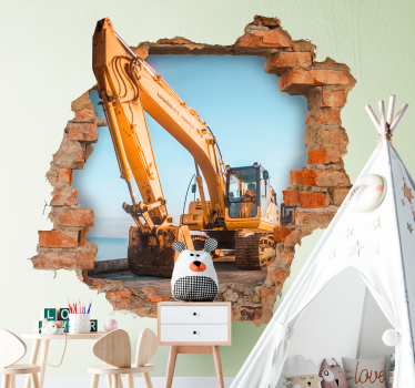 Brudt væg med tre gravemaskiner visuelle effekter wallsticker - TenStickers
