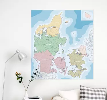Danmark med kommune og stat kort vægmærkat - TenStickers