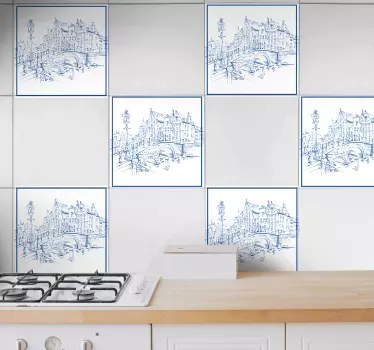 Delfts blå kanalhuse fliser overførsel - TenStickers