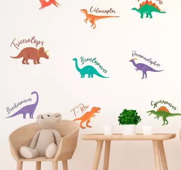 Dinosaurer med navne hjemme væg klistermærke - TenStickers