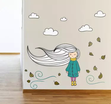Efterårs wallsticker pige blade - TenStickers