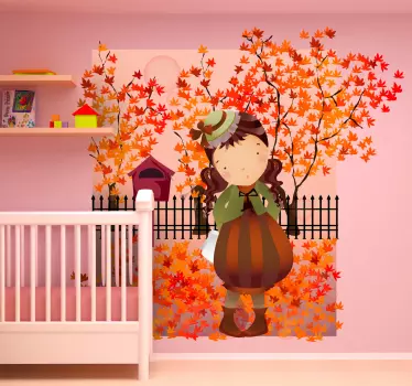 Efterårs wallsticker pige have - TenStickers