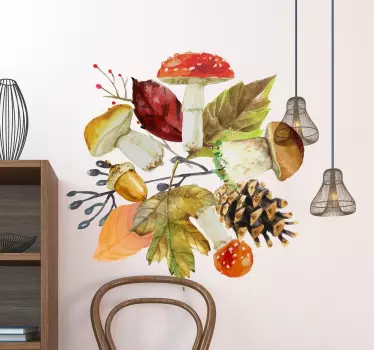 Efterårs wallsticker svampe nødder blade - TenStickers
