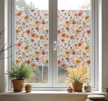 Efterårsblomster mønster vindue sticker - TenStickers