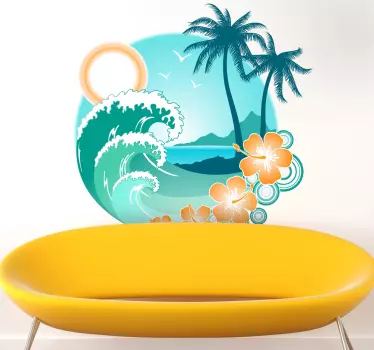 Eksotisk palme strand & bølger mærkat - TenStickers
