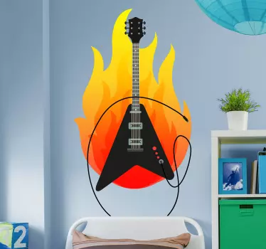 Elektrisk guitar-klistermærke med flamme - TenStickers