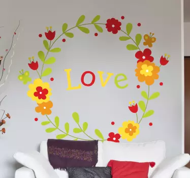 Elsker blomsterkrans vægklistermærke - TenStickers