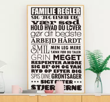 Familie regler sætning hjem tekst vægdekor - TenStickers