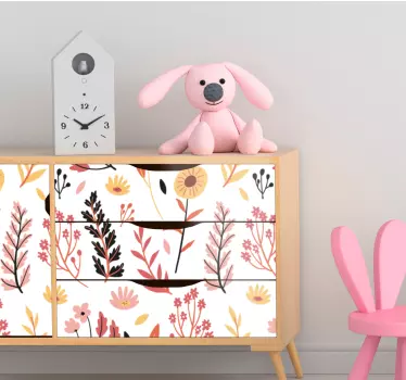 Farverige blomster over en hvid klistermærker til møbler - TenStickers