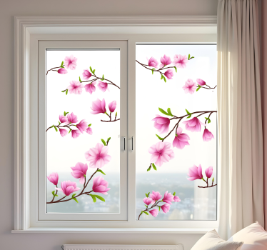 Farverige magnolia blomster vindues klistermærke - TenStickers