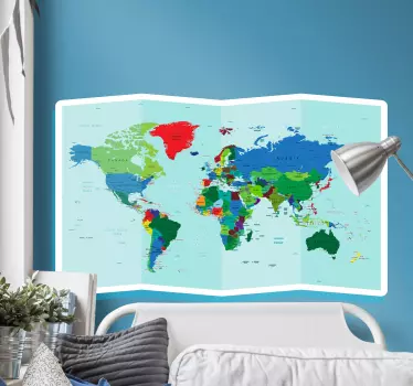 Farverigt geografisk kort verdenskort klistermærke - TenStickers