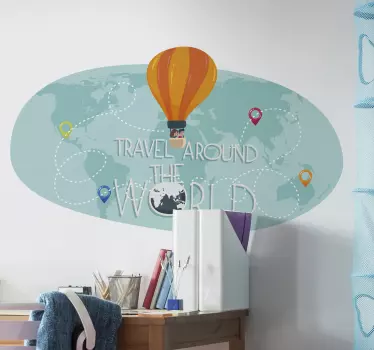 Farverigt verdenskort med luftballoner mærkat - TenStickers