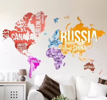 Faverigt verdenskort wallsticker med tekst - TenStickers