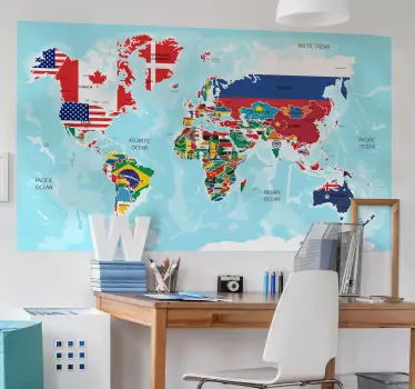 Flag fra verdens verdenskortoverføringsbillede - TenStickers