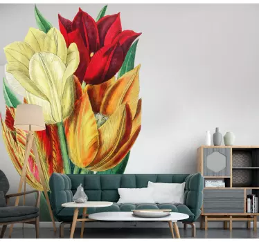 Flere tulipaner sammen blomstervæg indretning - TenStickers