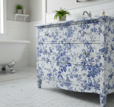 Folie til møbler med blå toile blomsterfugle - TenStickers